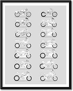 Ducati Motorcycle Inspired Poster Print Wall Art Handmade Best of Ducati Motorbikes History and Evolution of Ducati Generations for Bikers and Motorcyclists (11x14" Print (Unframed), Satin Paper)