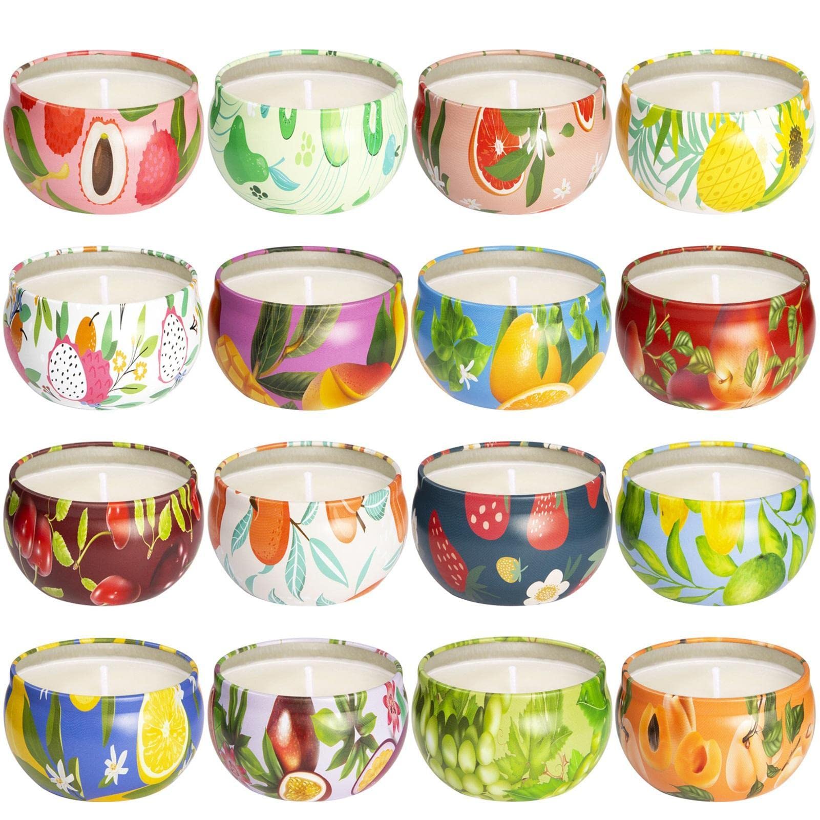Velas aromáticas de aromaterapia, 16 unidades, set de regalo con velas perfumadas, velas perfumadas en lata con aceites esenciales florales para aromaterapia, yoga, día de la madre, cumpleaños | Las velas perfumadas de 2.5 oz ayudan a purificar el aire, a