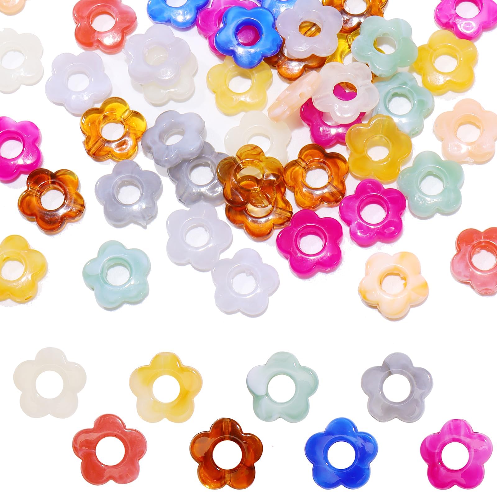 Bocar 180Pcs 8 Colour Hollow Acrylic Flower Beads