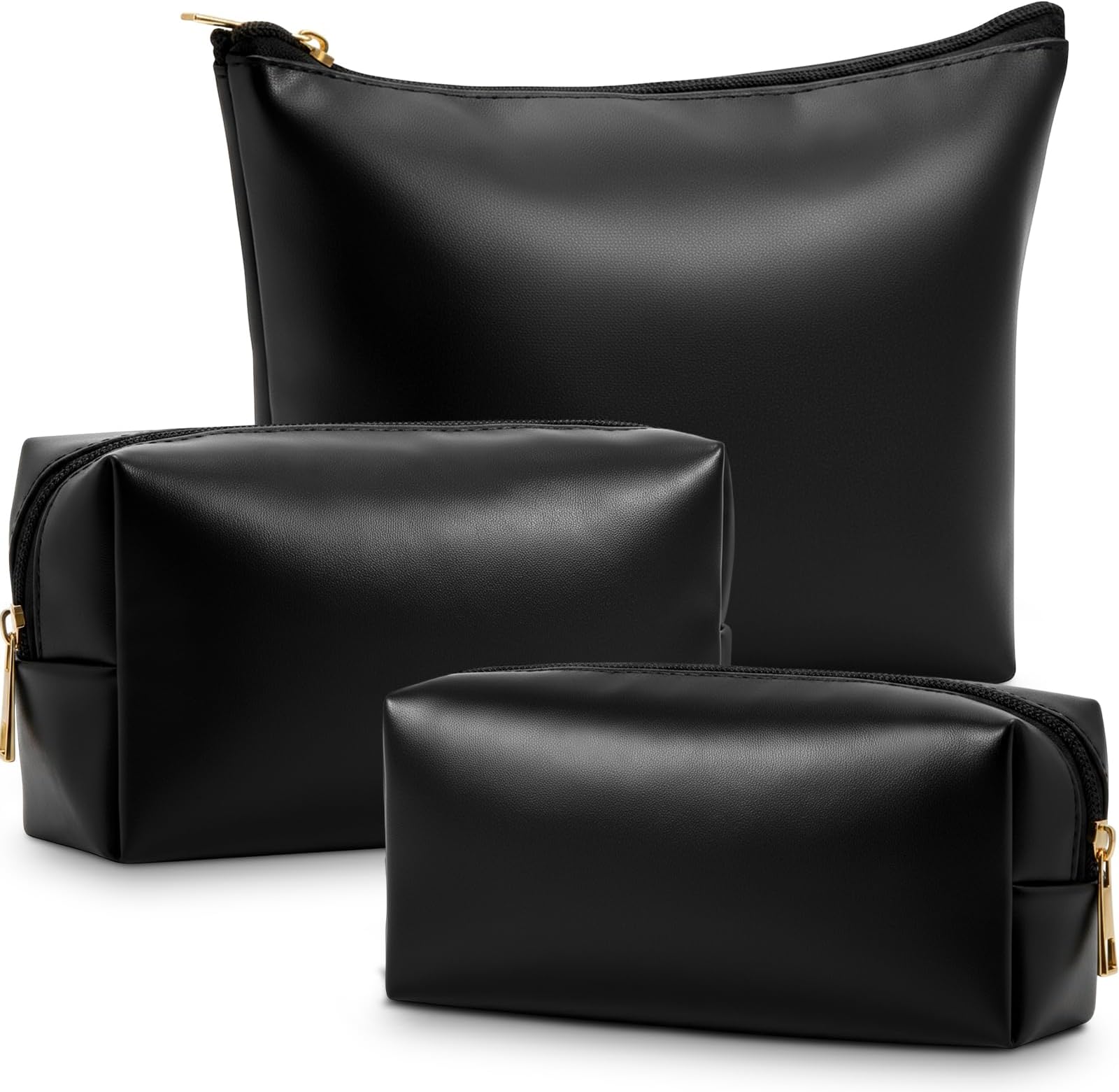 3 Piece Leather Makeup Bag Set Graduation Women Gifts PU Leather Makeup Toiletry Bag Bridesmaid Cosmetic Pouch Small Aesthetic Travel Purse for Wedding Birthday Women Gifts(Black)