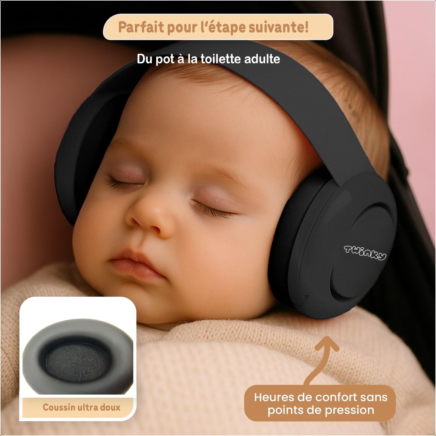 Twinky Cache-oreilles pour bébé de 0 à 36 mois – Casque antibruit bébé – Cache-oreilles confortables et réglables pour nourrissons, nouveau-nés et tout-petits – Protection auditive et meilleur sommeil