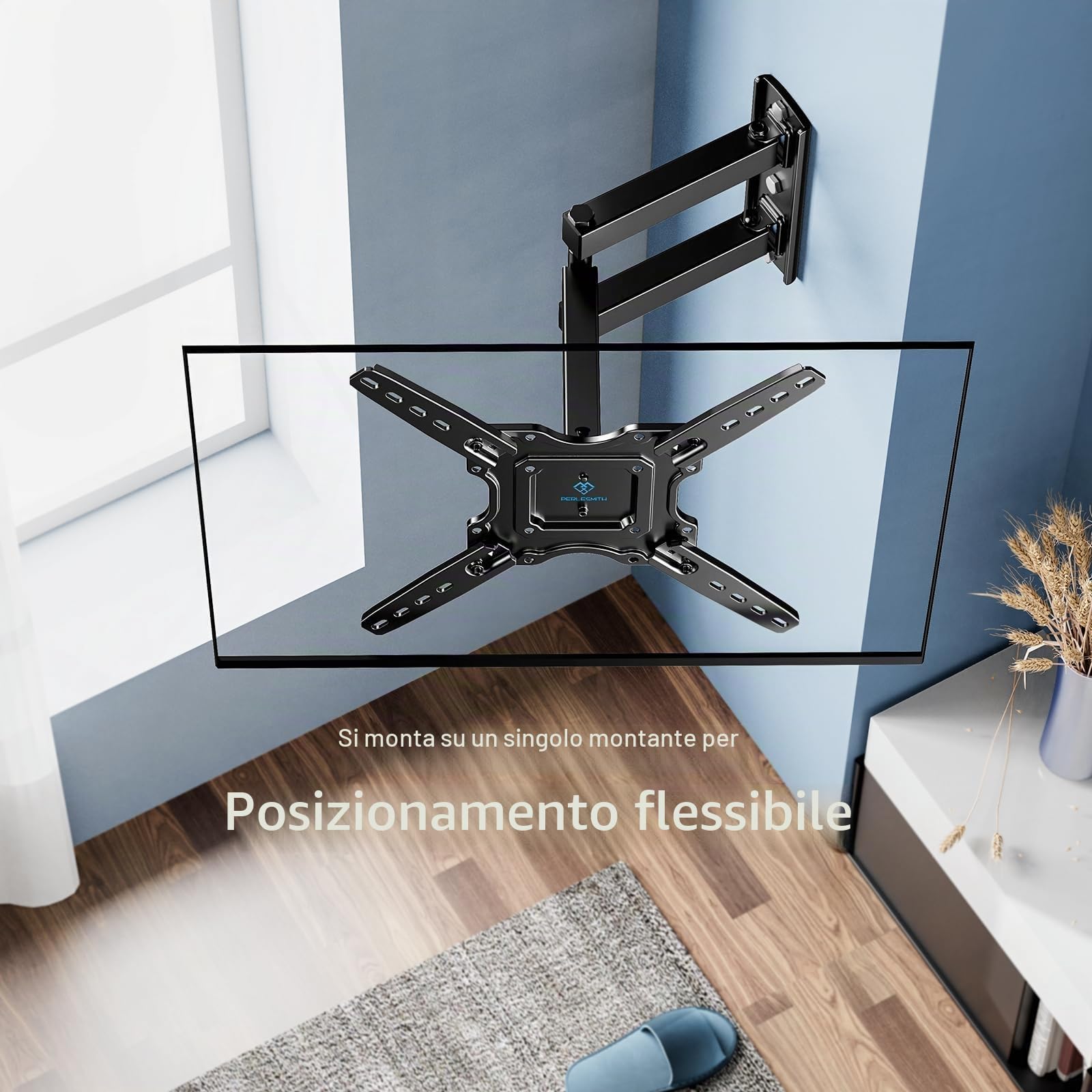 PERLESMITH Supporto TV Parete Inclinabile Orientabile per Schermi 26-60 Pollici LED LCD Curvo 35 kg VESA 400x400 mm