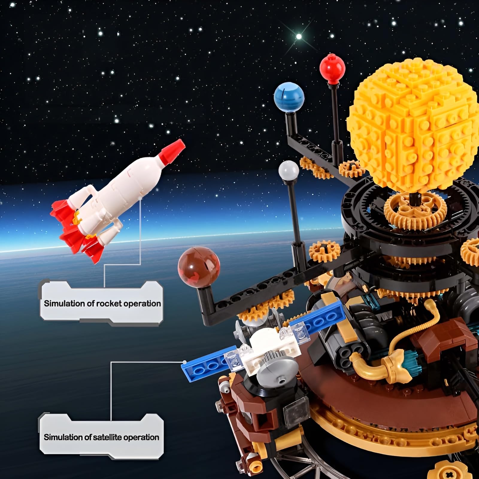 Sonnensystem-Block-Set, rotierende Planetarium-Blöcke mit 9 Planeten und Monden, STEM Lernspielzeug für Astronomie-Enthusiasten, Wissenschaft Astronomie Geschenk für 6-Jährige (946PCS)