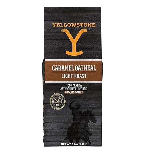 Yellowstone - Café molido de avena con caramelo, 100% granos arábica de tostado ligero, sabor rico y aterciopelado, bolsa de 12 onzas, más opciones