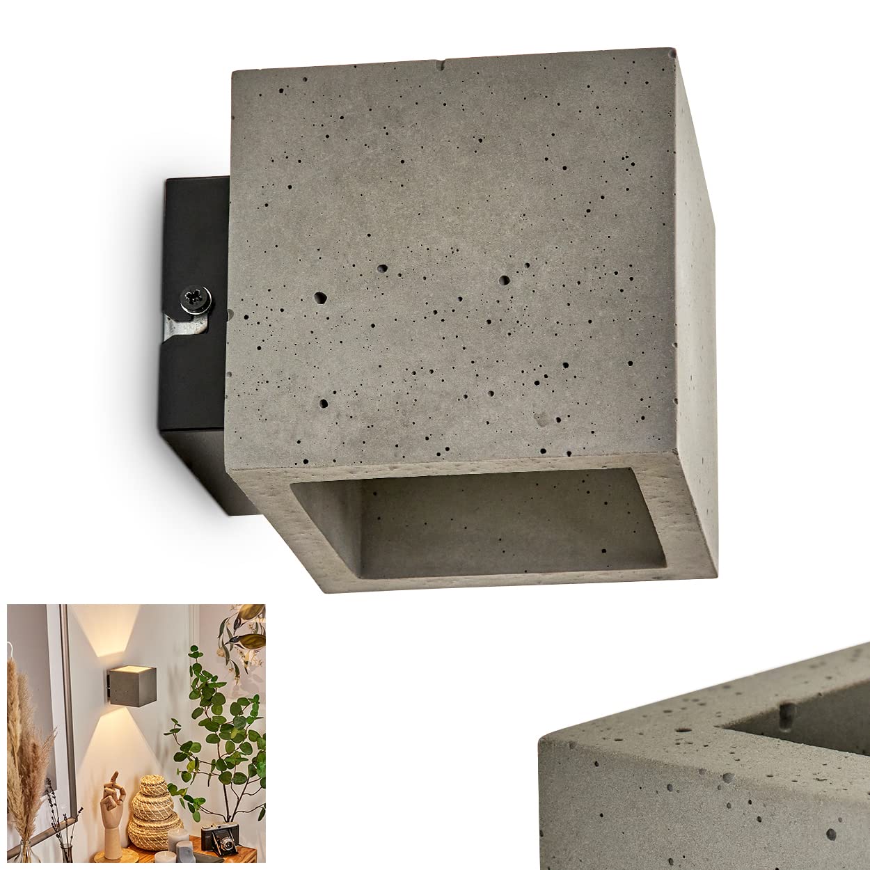 Wandleuchte Polcura, Wandlampe aus Metall/Beton in Schwarz/Grau, 1-flammig, 1 x G9, ohne Leuchtmittel, Moderne Leselampe mit Up & Down Lichteffekt