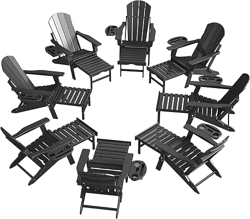 Miniatura 53 de Silla Adirondack ajustable con otomana retráctil, juego de 2, silla Adirondack plegable de polietileno de alta densidad con soporte para tazas