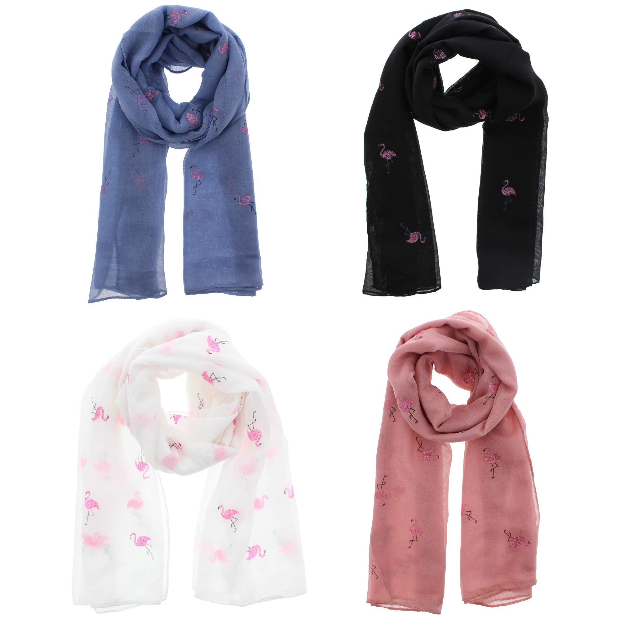 Zac's Alter Ego Women's Multicoloured Set Of 4 Lightweight Assorted Colour & Flamingoes Print Scarves