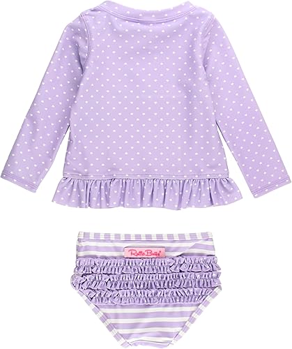 RuffleButts Lavender Heart Polka Dot Long Sleeve Rash Guard Bikini - 10