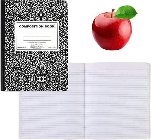 Miniatura 5 de Trail maker Paquete de 50 cuadernos de composición a granel con rayas universitarias, 200 páginas (100 hojas), 9-34 x 7-12 pulgadas, suministros
