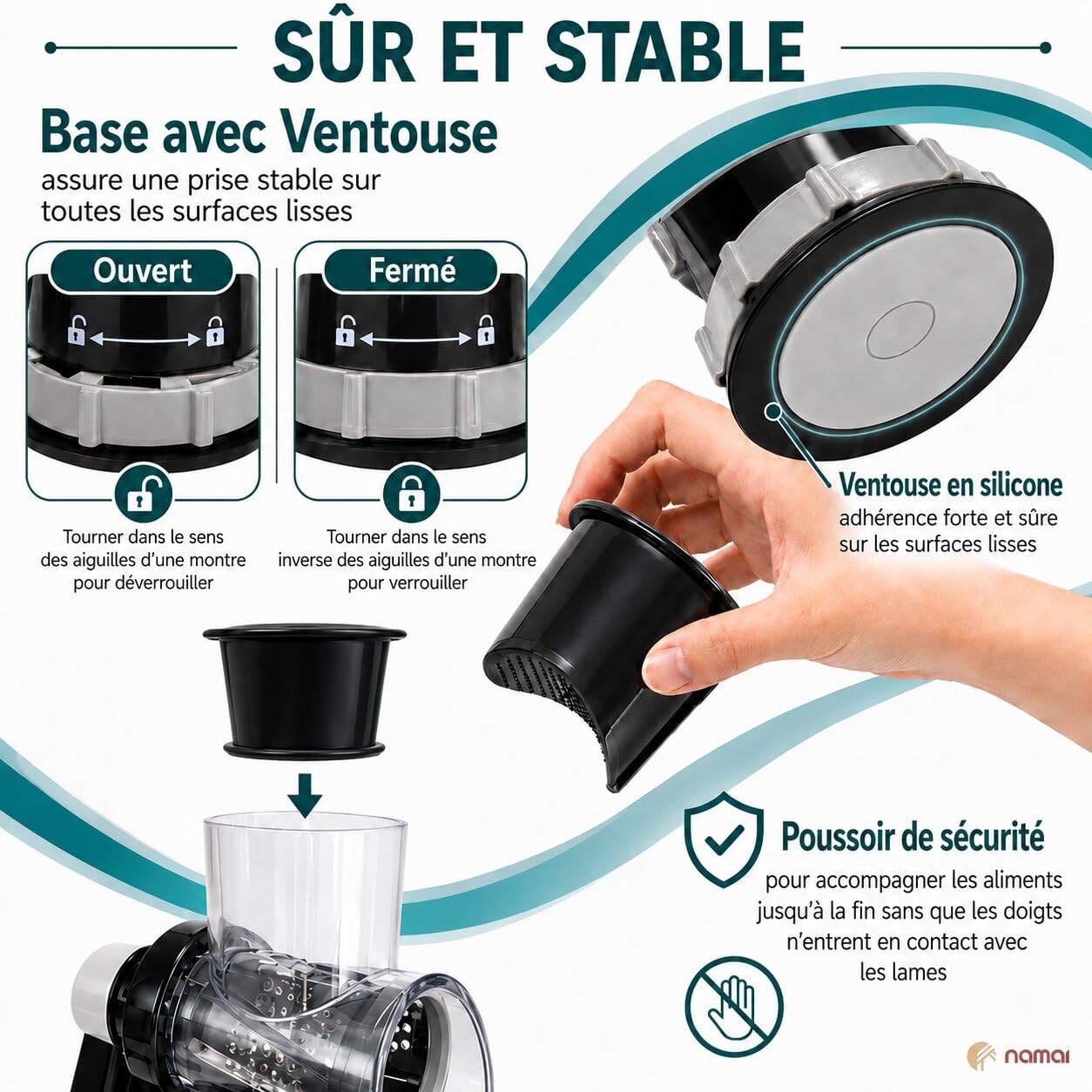 NAMAI - Rapeuse Legume Avec 3 Tambours en Acier Et 1 Piston