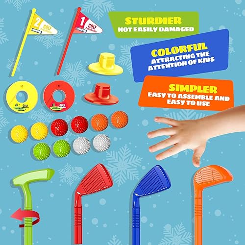 Miniatura 5 de Mililier Juego de golf para niños pequeños, juego de golf para niños con 10 pelotas de golf, 1 tapete de putt, 4 palos de golf para niños pequeños y