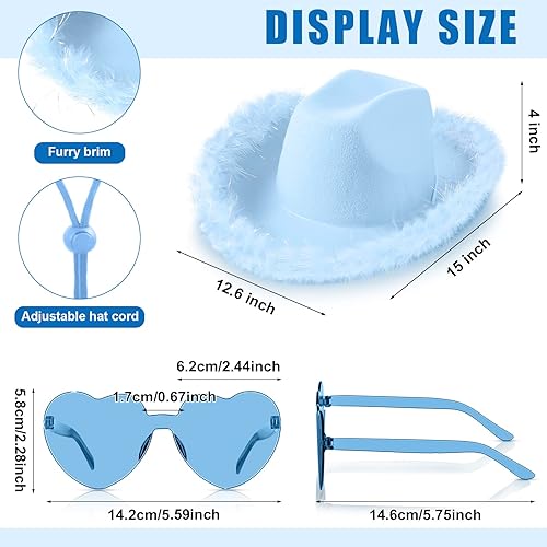 Miniatura 2 de Zhanmai Sombrero de vaquera con boa de plumas y lentes de sol de corazón para niñas, despedida de soltera, fiesta de disfraces