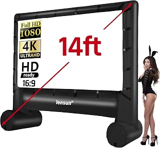 Pro 14 Feet Inflatable Outdoor Movie Projector Screen, Outdoor Blow Projection Screen Mega Projector Screen for Front and Rear Projection - Includes Inflation Fan, Base Stakes, Tie-Downs & Storage Bag