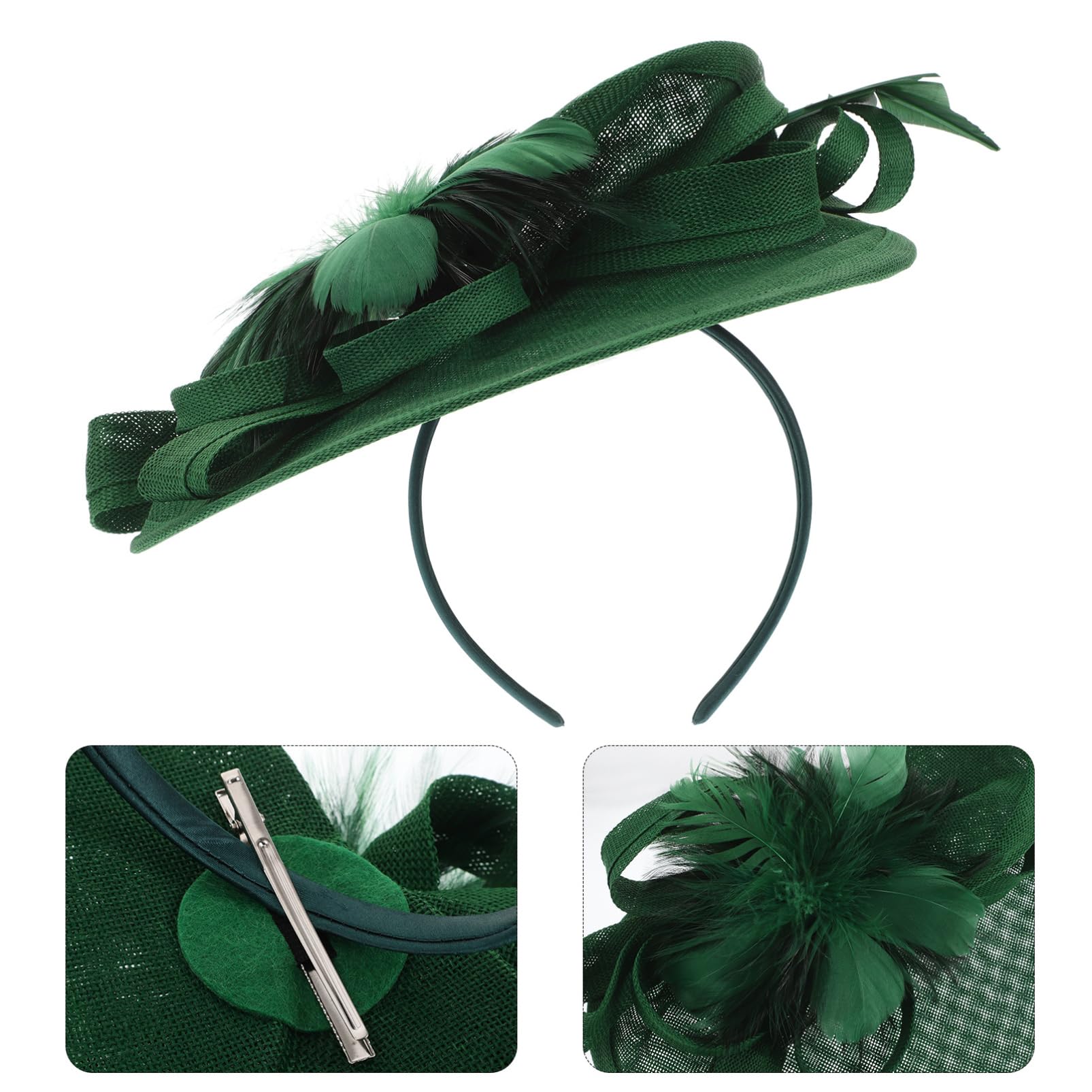 Fascinator Elegante Verde per Donna, Cappello Cerimonia Clip | Set da 1 Pezzo, Piume e Fiori Decorativi, Leggero, per Festa di Compleanno e Tè