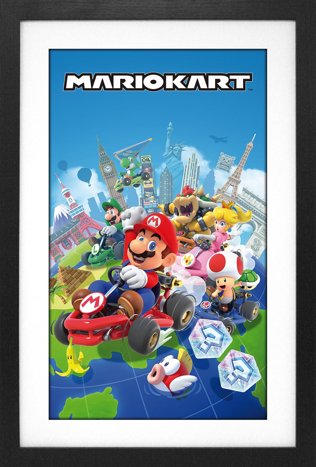 Mario Kart - Globe 11x17 Faux Matted Under Plexi Glass Framed Poster Print