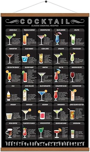 WEROUTE - Póster, diseño de recetas de cóctel y bebidas alcohólicas, lienzo con temática de bar, cocina, restaurante, decoración de pared con marco