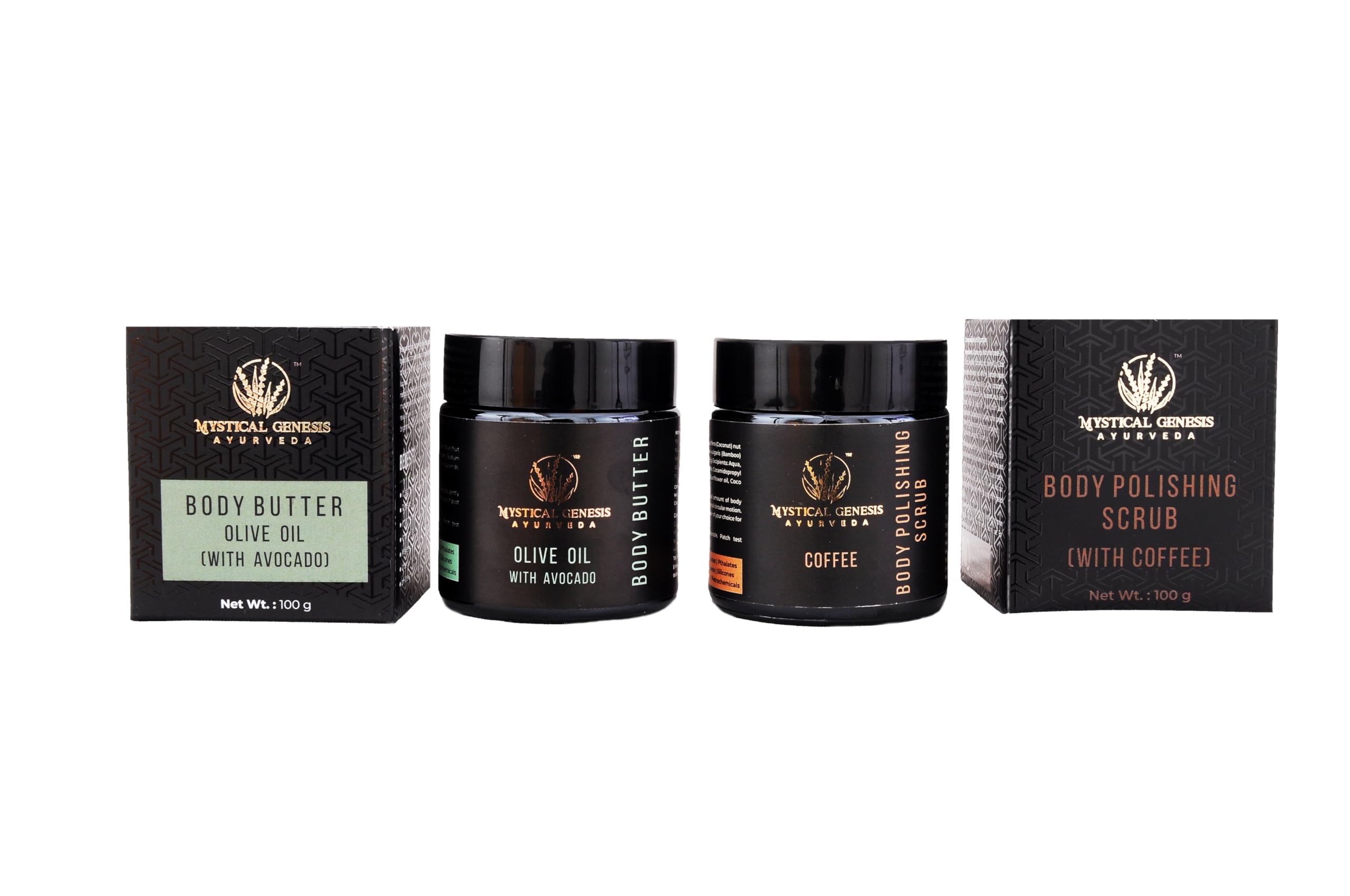 Mystical Genesis Ayurveda Coffee Body Polishing Scrub 100gm & Body Butter with Olive Oil & avocado 100gm, Ayurvedic Combo for Soft, Smooth and Glowing Skin for Men & Women All Skin Types (Pack of 2)-image-15