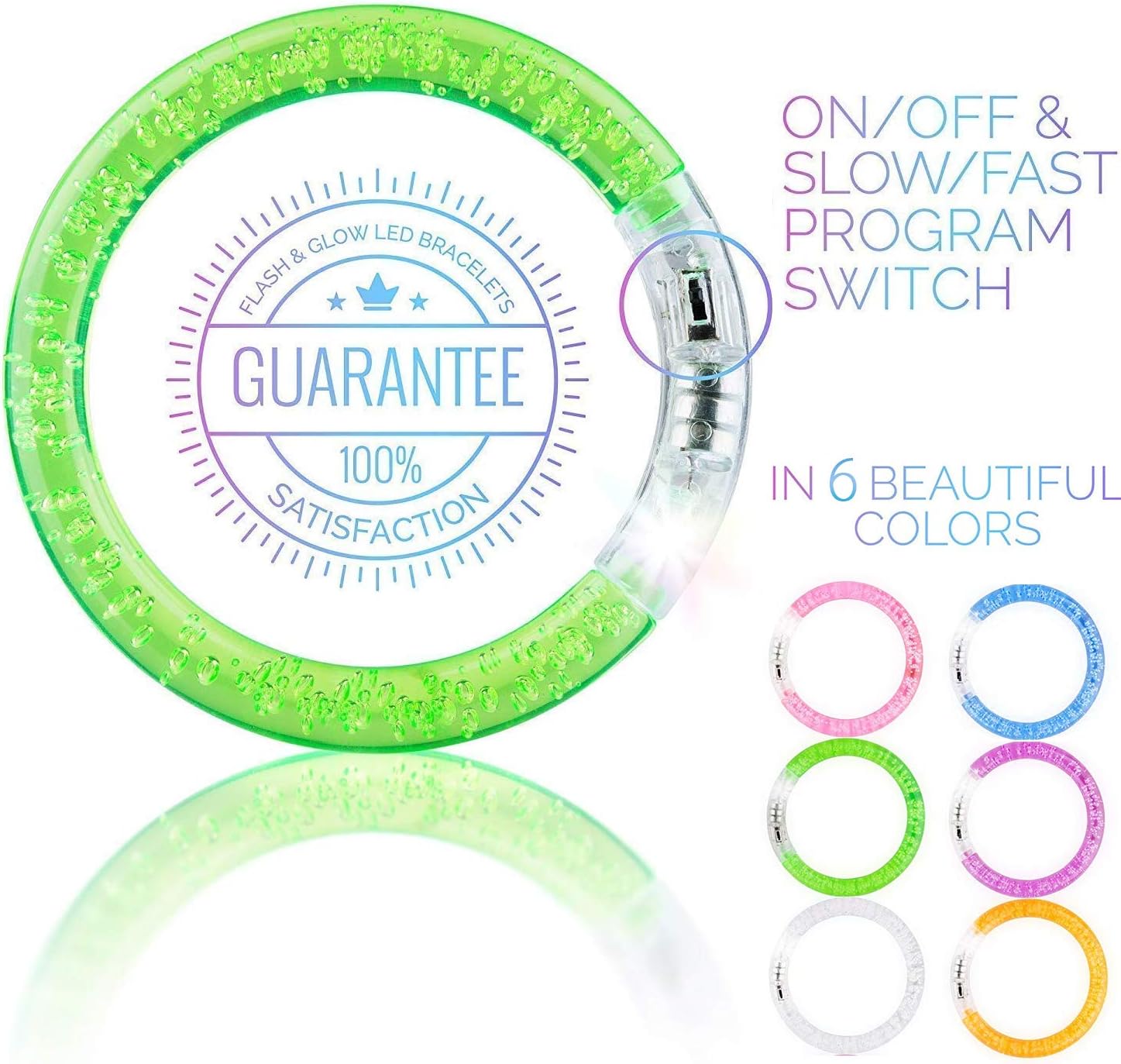 HDHF 40 Pack Glow Bracelets 6 Color LED Bracelets Light Up Bracelets Glow in The Dark Party Supplies, Led Glow Toys for Christmas Parties, Wedding, Birthdays, Concert, Night Games