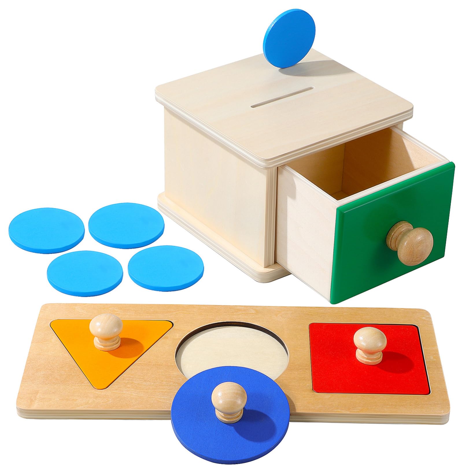 Hemobllo 2juego Panel De Caja De Monedas Rompecabezas Geométricos con Caja De Madera para Monedas Juguetes Educativos Primera Infancia Bloques Geométricos Juguetes De Madera para Bebés