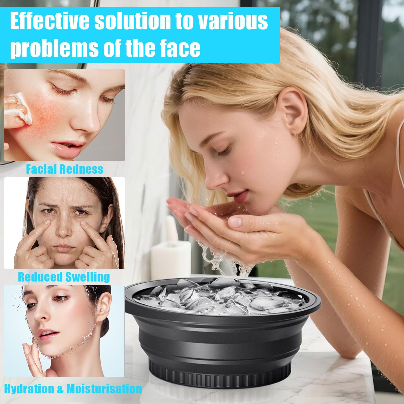 Face Ice Bath Bowl, Ciotola pieghevole per il bagno di ghiaccio del viso, in silicone, portatile, pratico accessorio per la casa di viaggio, per alleviare il gonfiore, allevia la pelle, Pore