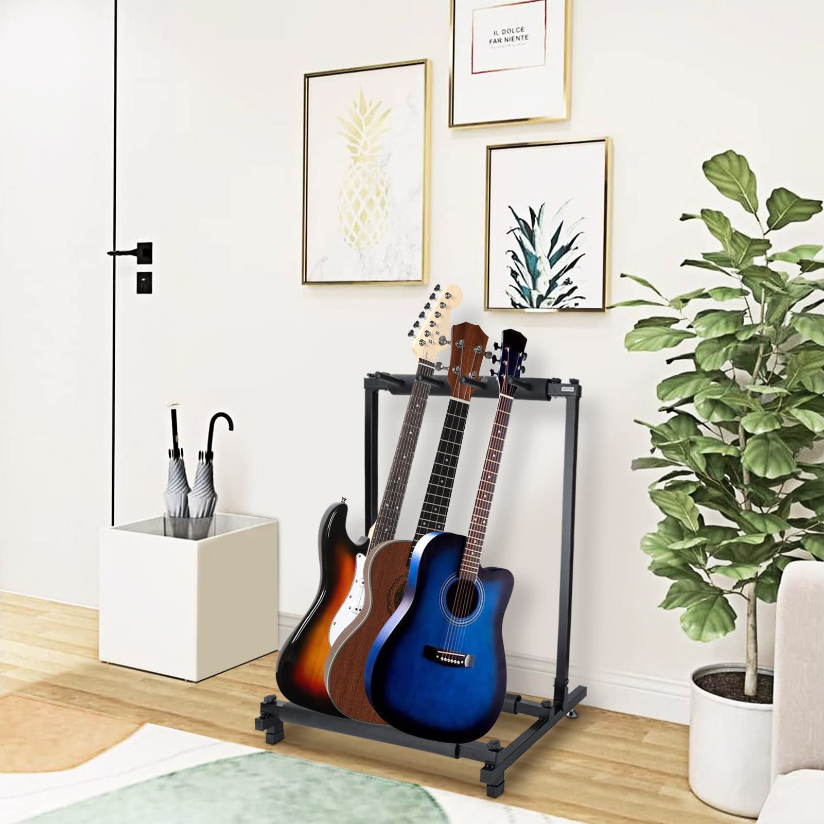 Youyijia 3-Fach Gitarrenständer Faltbar Tragbar Multistand Gitarrenstativ Multi-Gitarrenständer 3 Halterungen Polsterung für Akustikgitarre Westerngitarre E-Gitarren