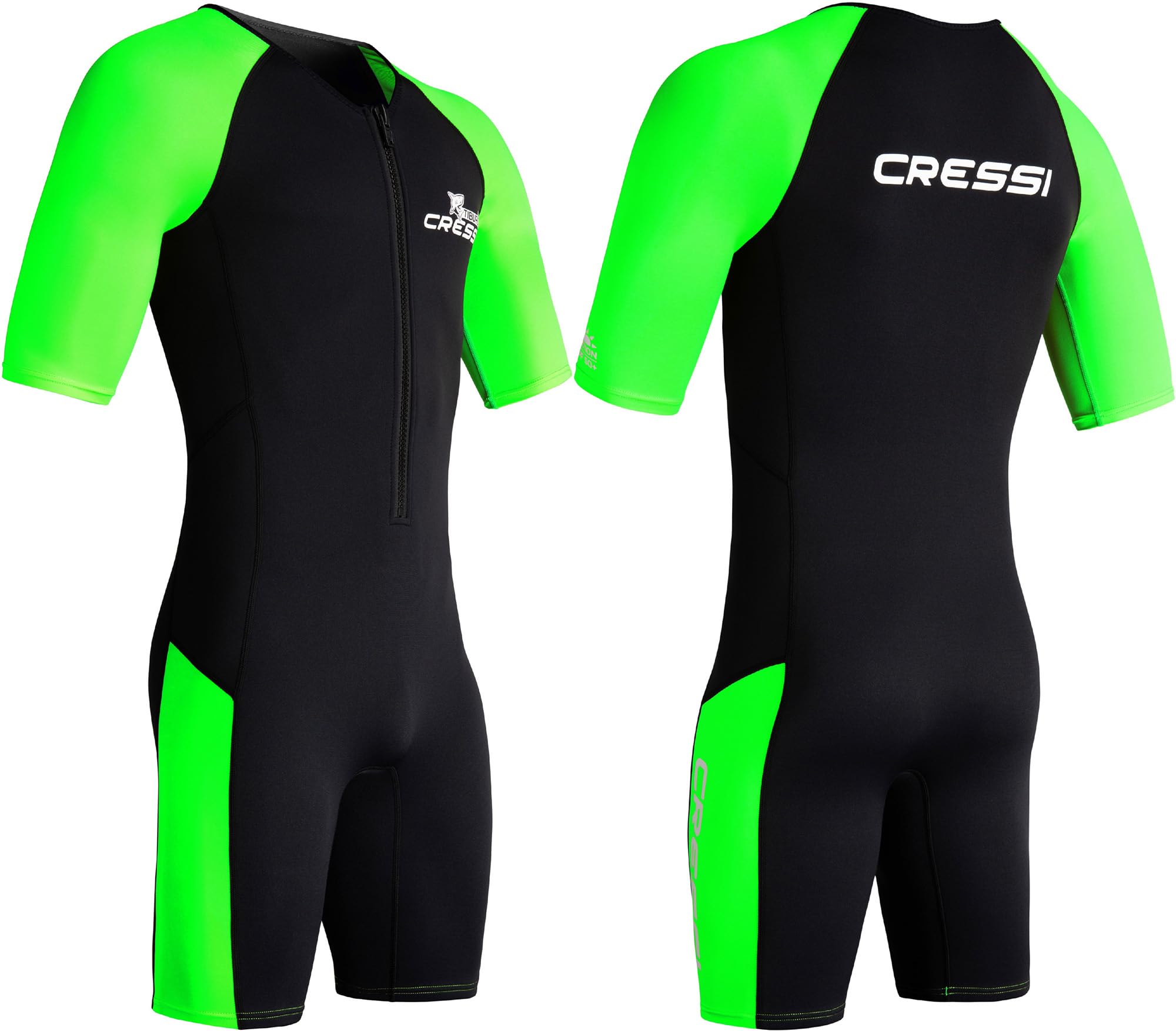 CRESSI Tiburon Man Shorty kombinezon czarny/fluo limonkowy 2 mm M/3 - męski kombinezon neoprenowy i elastanowy krótki kombinezon YKK zamek błyskawiczny z przodu, czarny/limonkowy, M/3