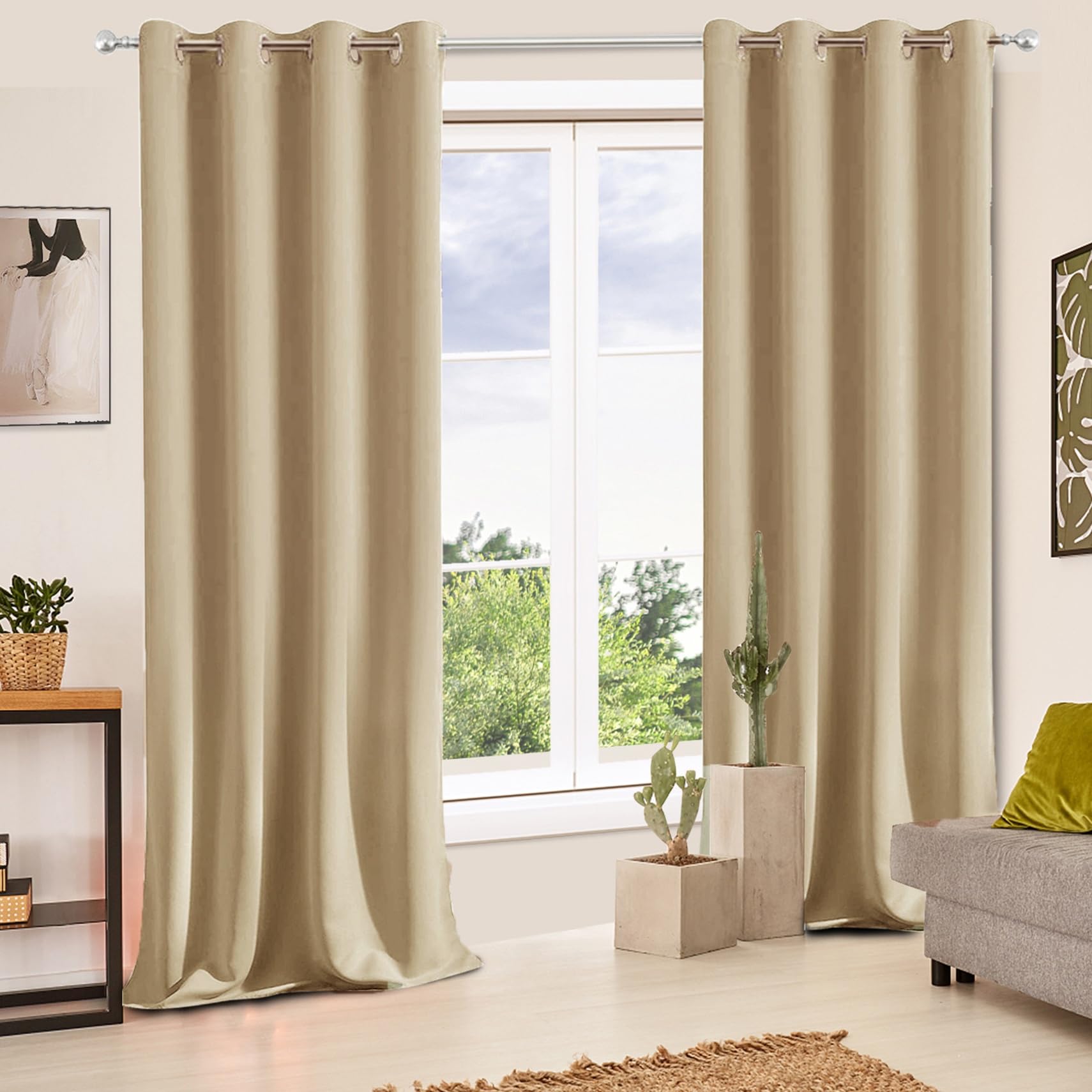 Blackout Thermal Curtains 100 x 250 cm Wärme, Gegen Kälte, Schalldämmende Blickdicht Verdunklungsvorhänge 1Er Set für Wohnzimmer Kinderzimmer Schlafzimmer Fenster, Creme Farben