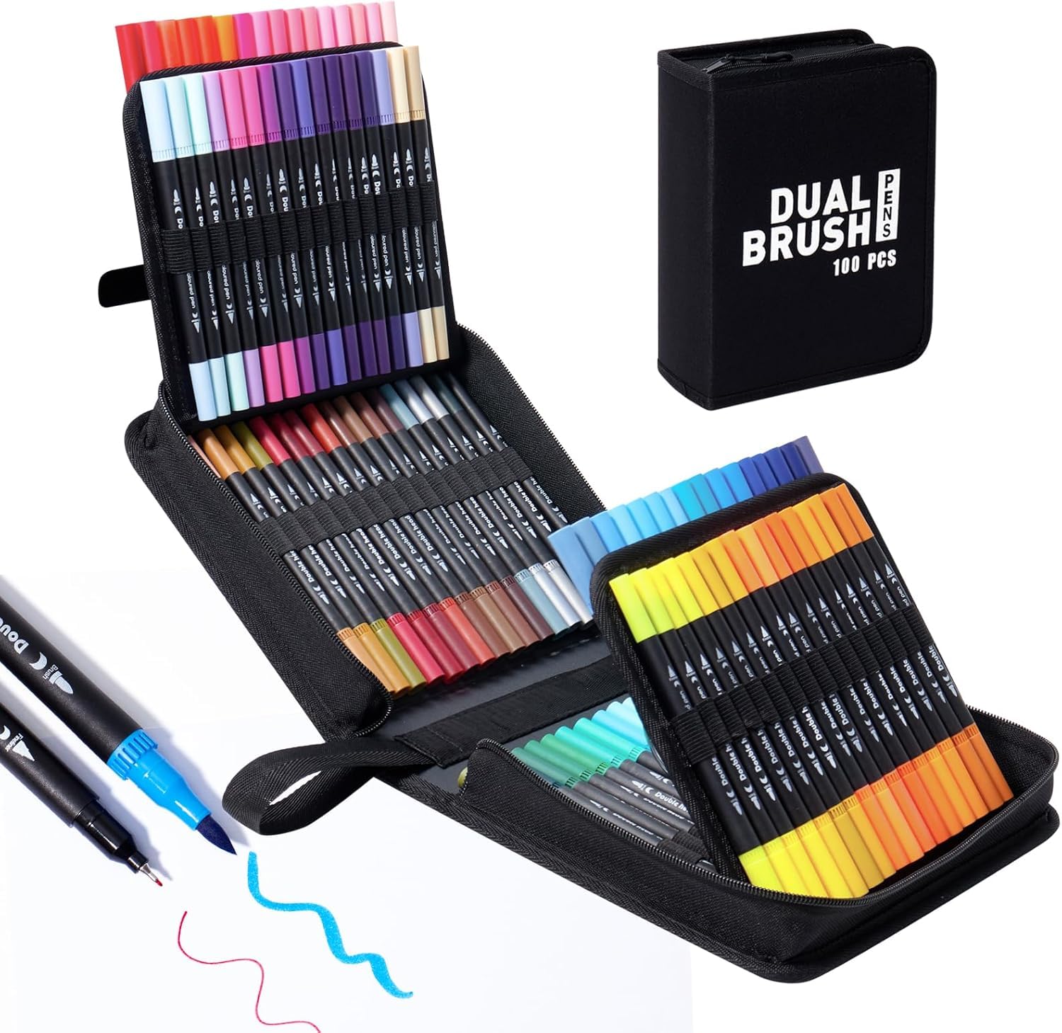 Shopiable Store Sketch Pens 100 Colors Dual Brush Pens Set with Case - Fine & Brush Tip Markers for Coloring, Calligraphy, Drawing, Sketching, Bullet Journaling & Art Supplies