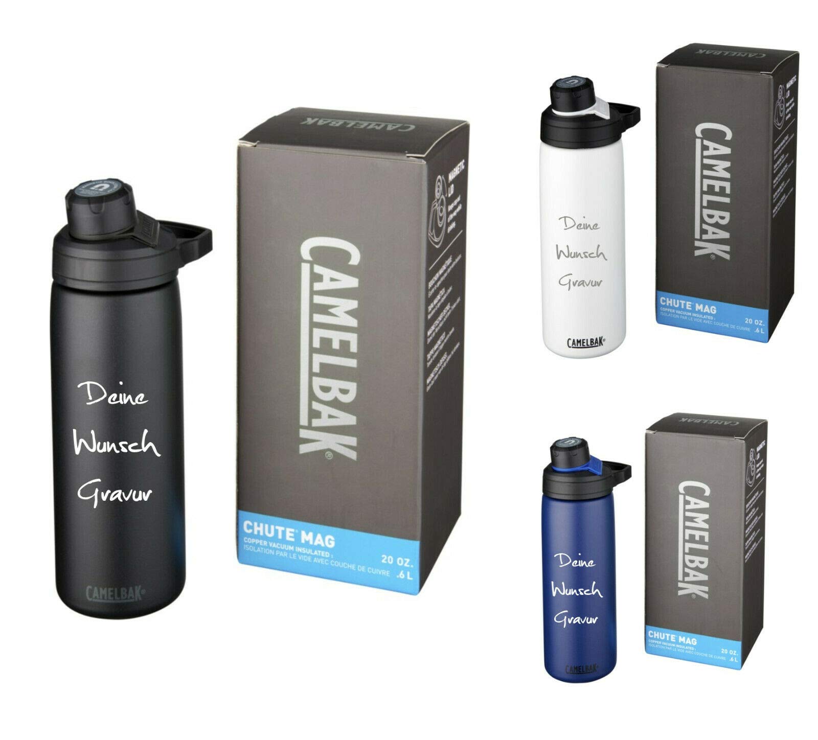Schmalz CamelBack - Botella deportiva Eddy+ 600 ml, aislada al vacío, de cobre y acero inoxidable, con aislamiento de cobre, antigoteo (blanco, con grabado)