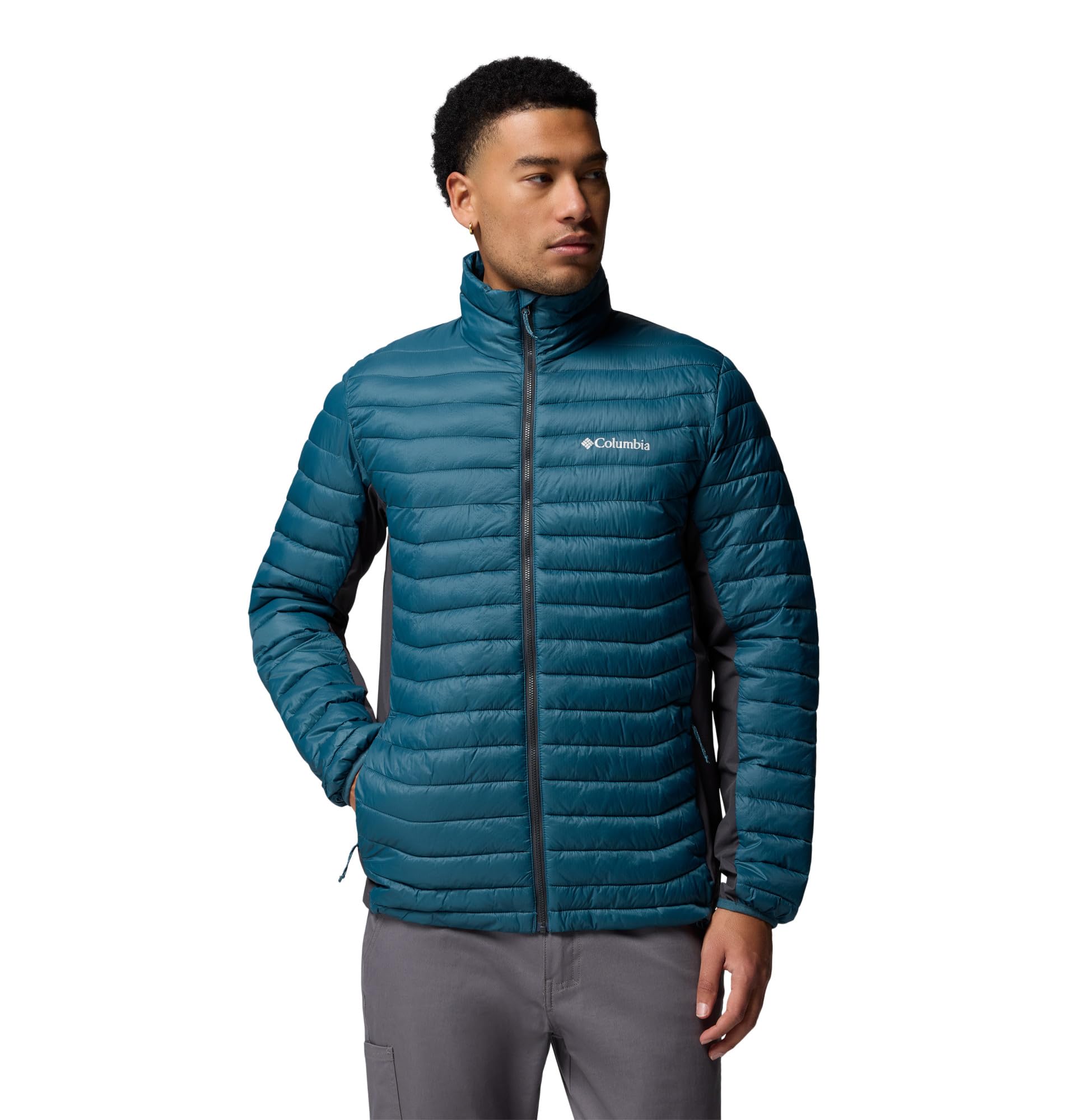 Columbia Men's Powder Pass Hybrid Jacket, Puffer Jacket, Everblue/Shark, Small