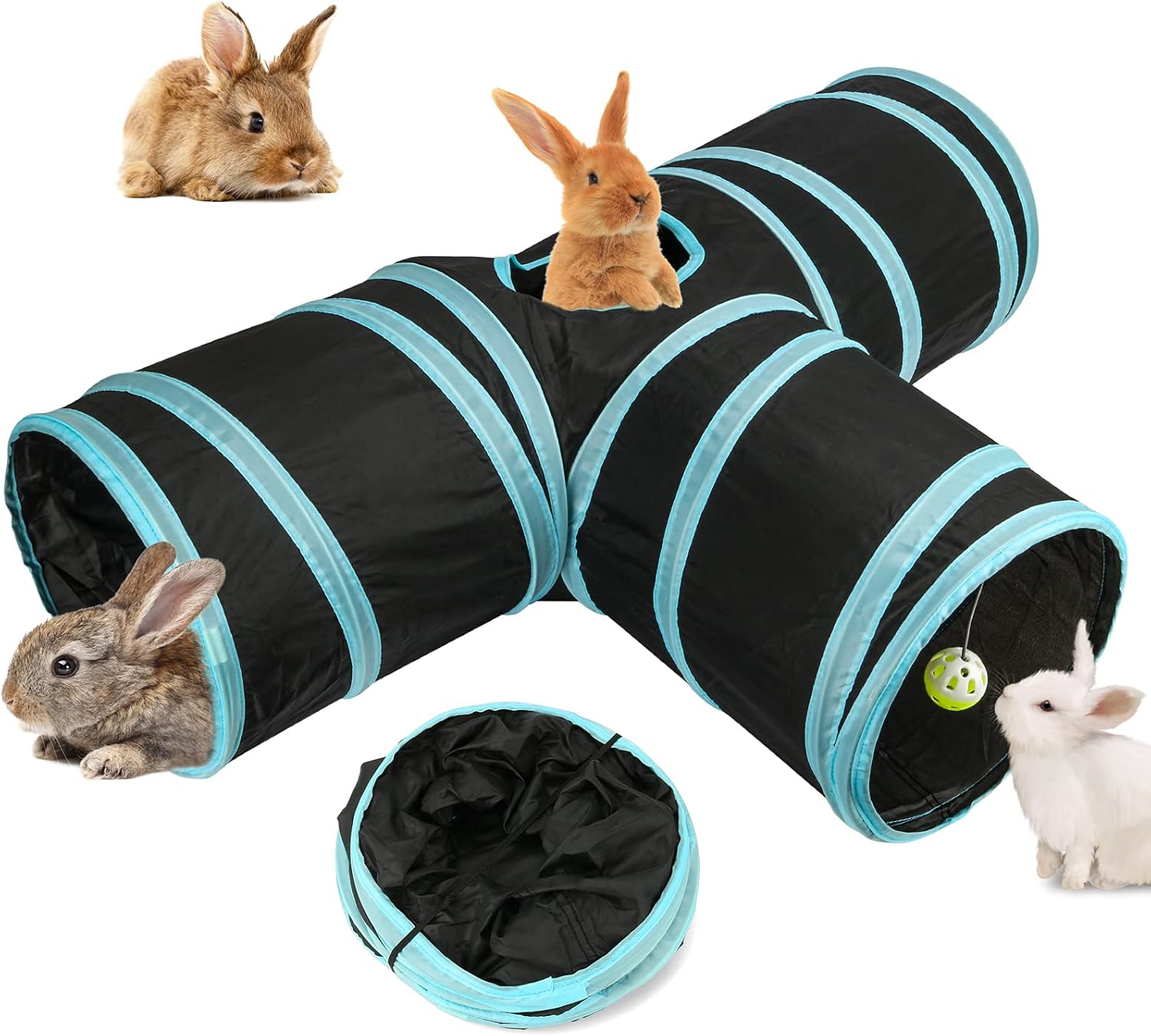BWOGUE Bunny Tunnels & Tubes Collapsible 3 Way Bunny Hideout Small Animal Activity