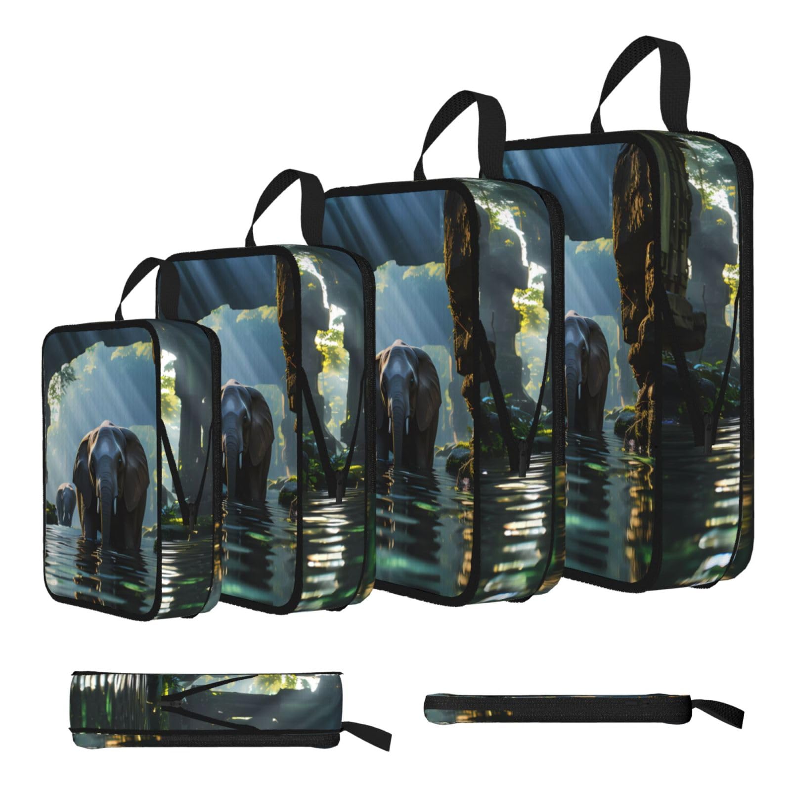 Asian elephant in the water Compression Packing Cubes 4 Piece Set