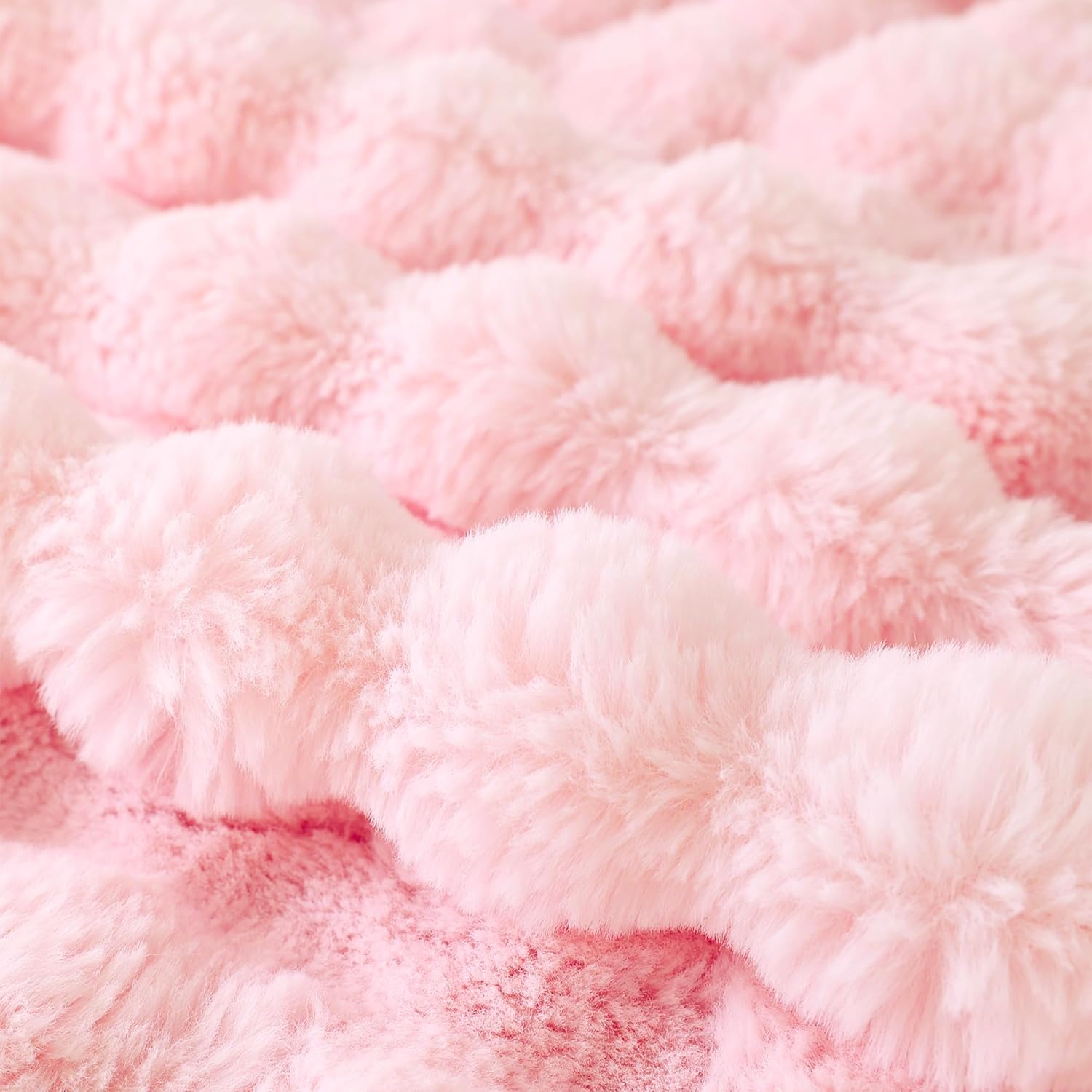 COOVA Faux Fur Throw Blanket for Couch, Cozy Soft and Fuzzy Plush Rabbit Fur Bubble Blanket for Sofa Bedroom Living Room, 50x60 Inches Light Pink - Image 5