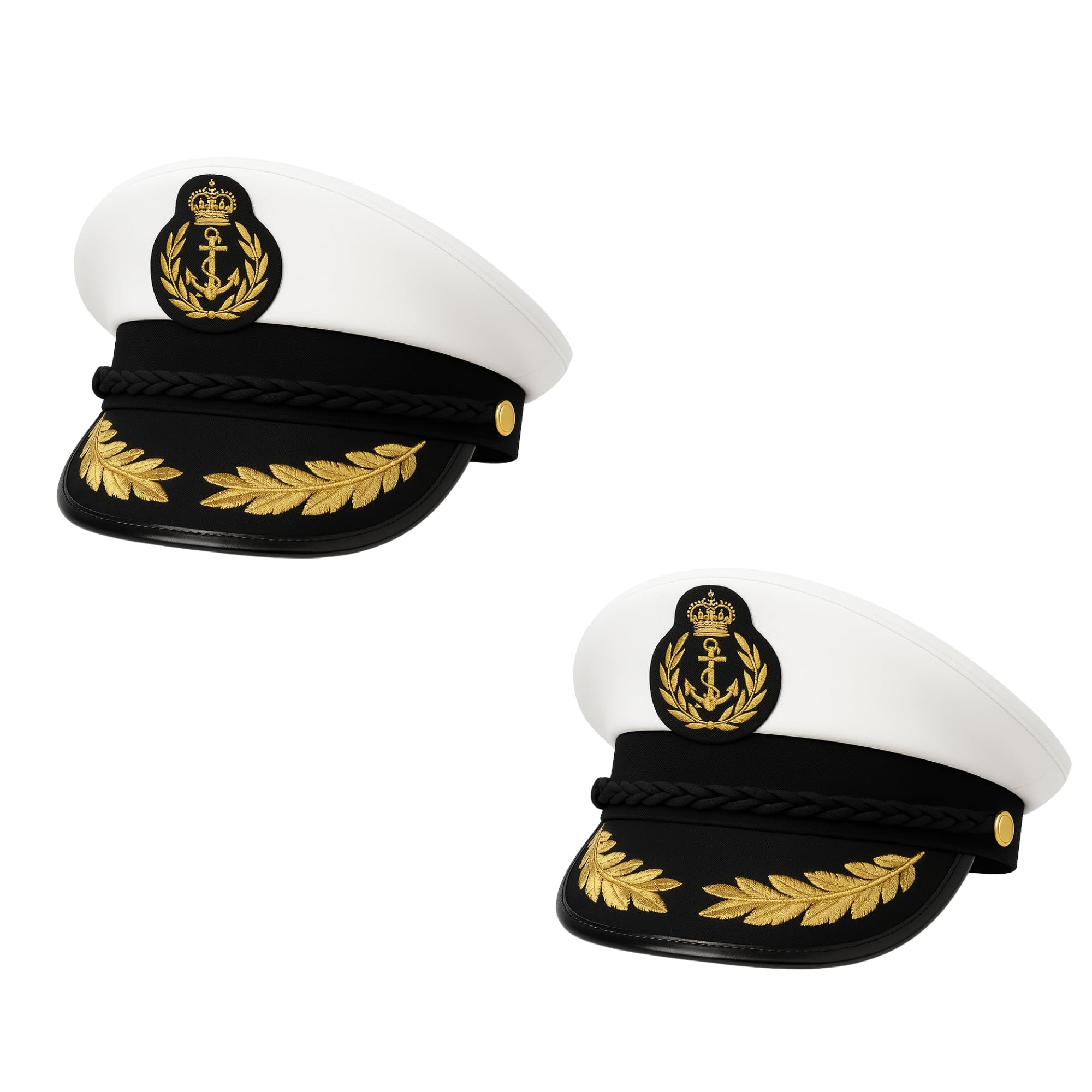 FNA FASHIONS Unisex Navy Captain Hat - Adult Size Marine Admiral Cap with Badge, Braid, and Laurel Details | Perfect for Men & Women, Boat Captain Costume Accessory (Captain Navy Hat, 2)