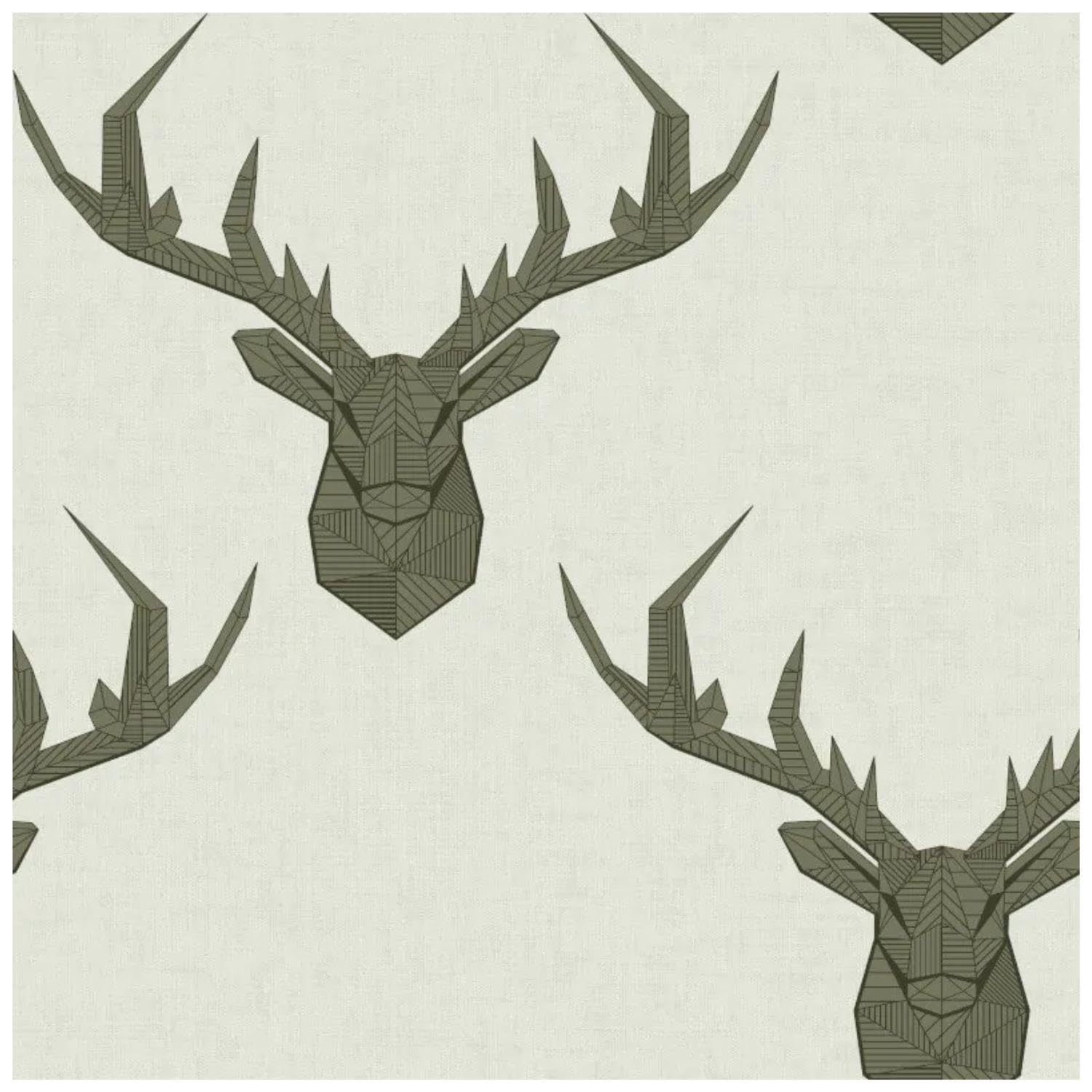 Yöl Sage Green Geometric Stag - Modern Contemporary Versatile Sophisticated - Striking Feature Wall - Dinning Room Living Room Bedroom - Paste The Paper Wallpaper