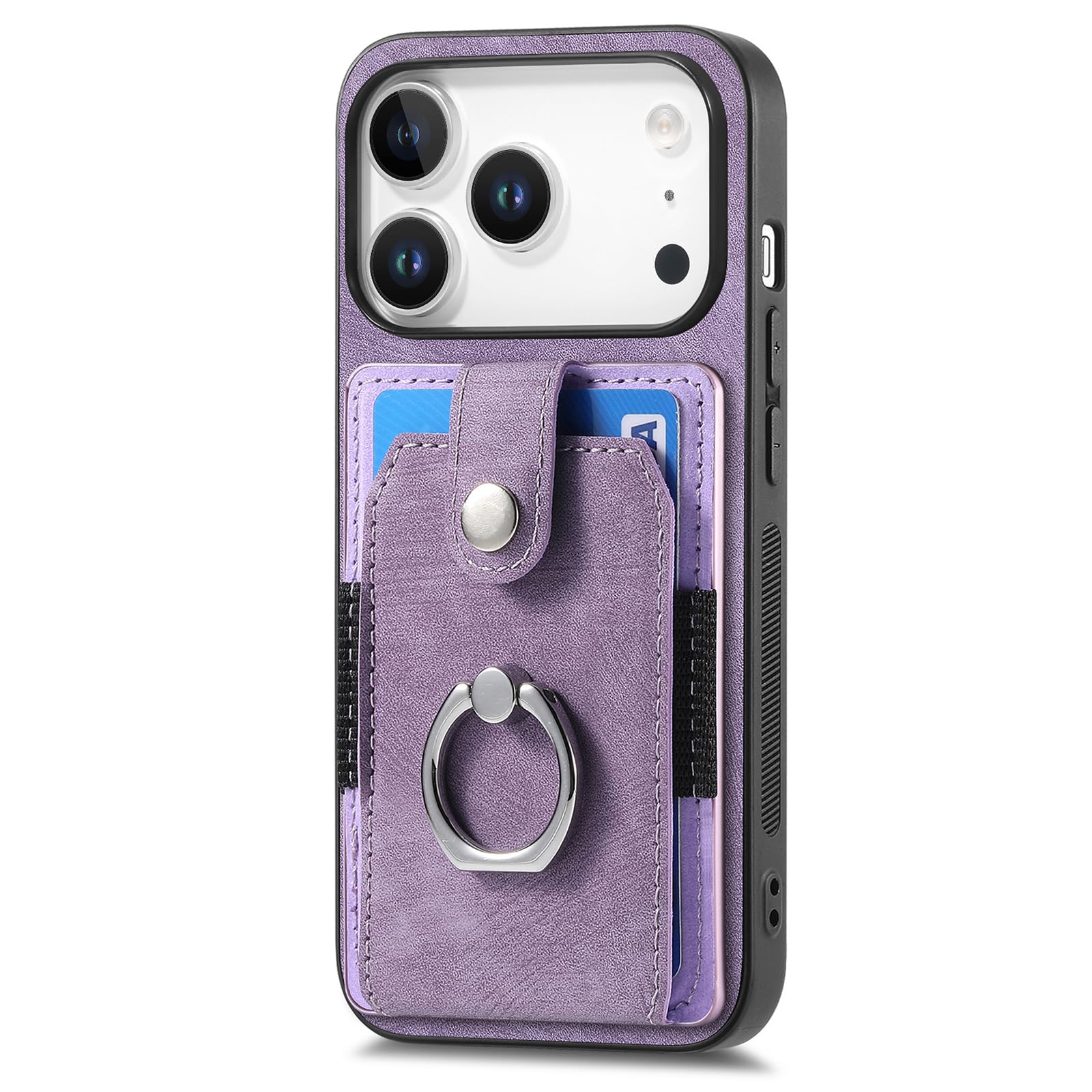 Coque iPhone 17 Pro Max magnétique en cuir violet avec support métal