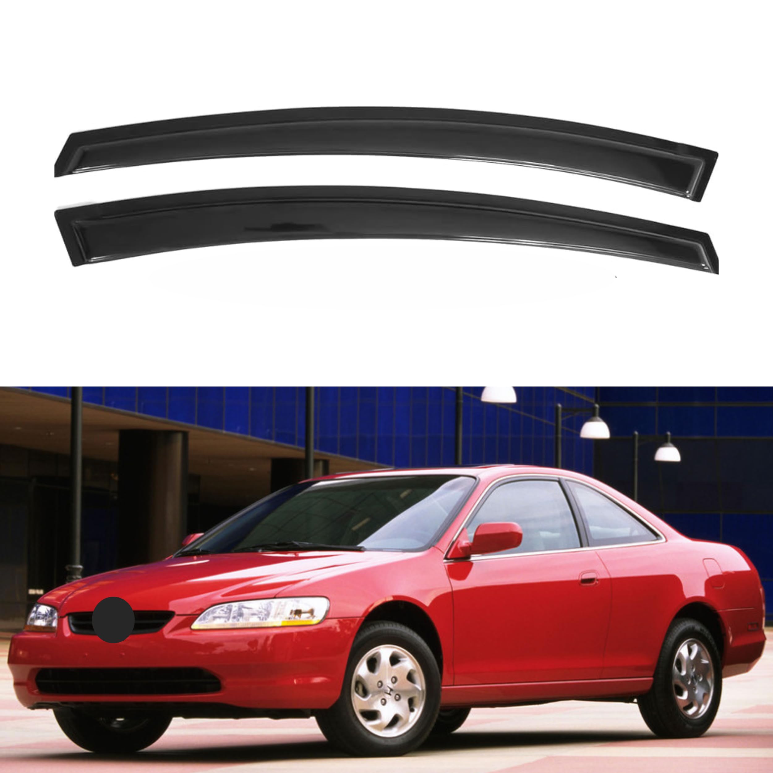 Window Visor Compatible with Honda Accord Coupe 1998-2002, Rain Guard Tape-On Extra Durable Sun Wind Air Side Vent Window Deflector, 1998 1999 2000 2001 2002, Black