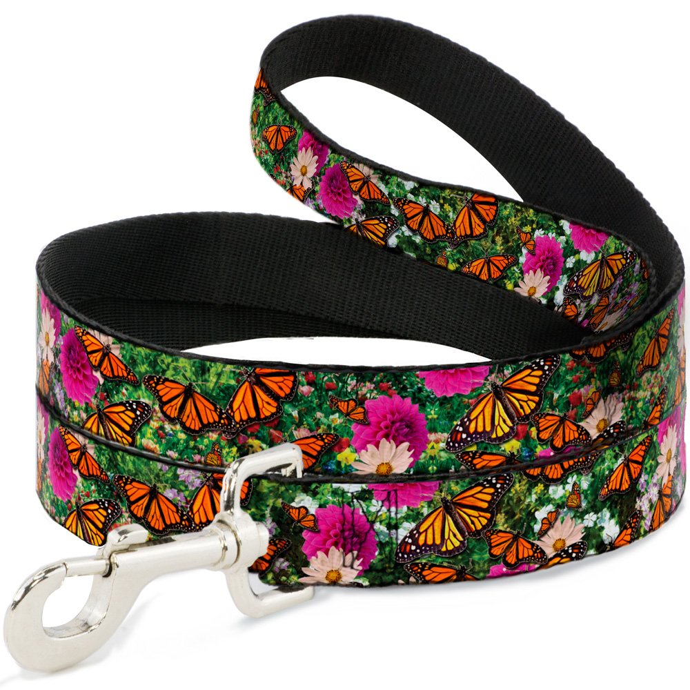 Dog Leash Vivid Monarch Butterfly Garden 6 Feet Long 0.5 Inch Wide