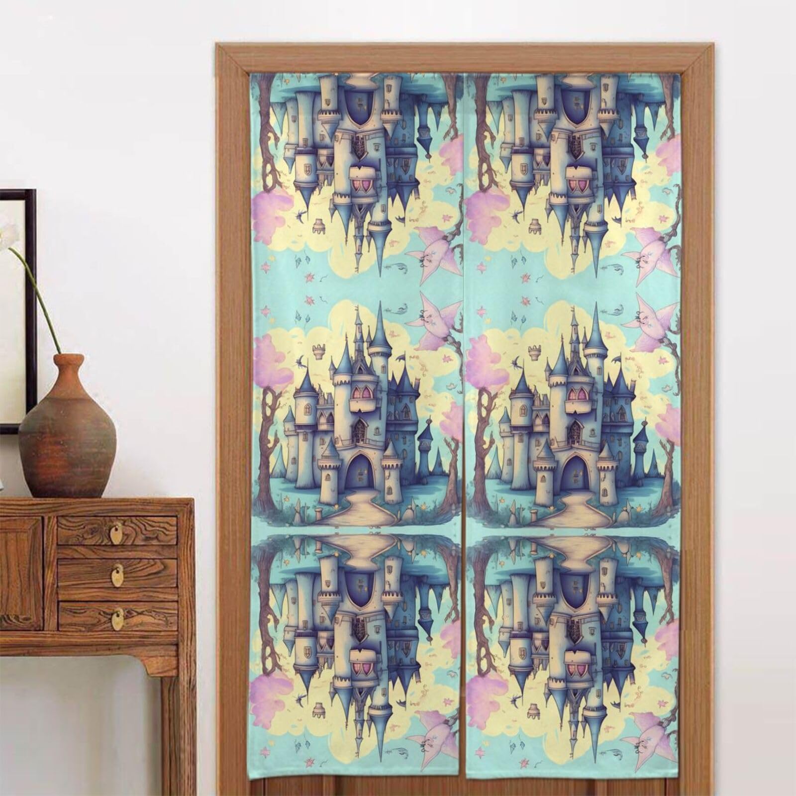 CNTDBU Fairytale Castle Door Curtain 34x56 Inch-Room Divider Panel for Privacy, Entryway Screen for Kitchen Bedroom