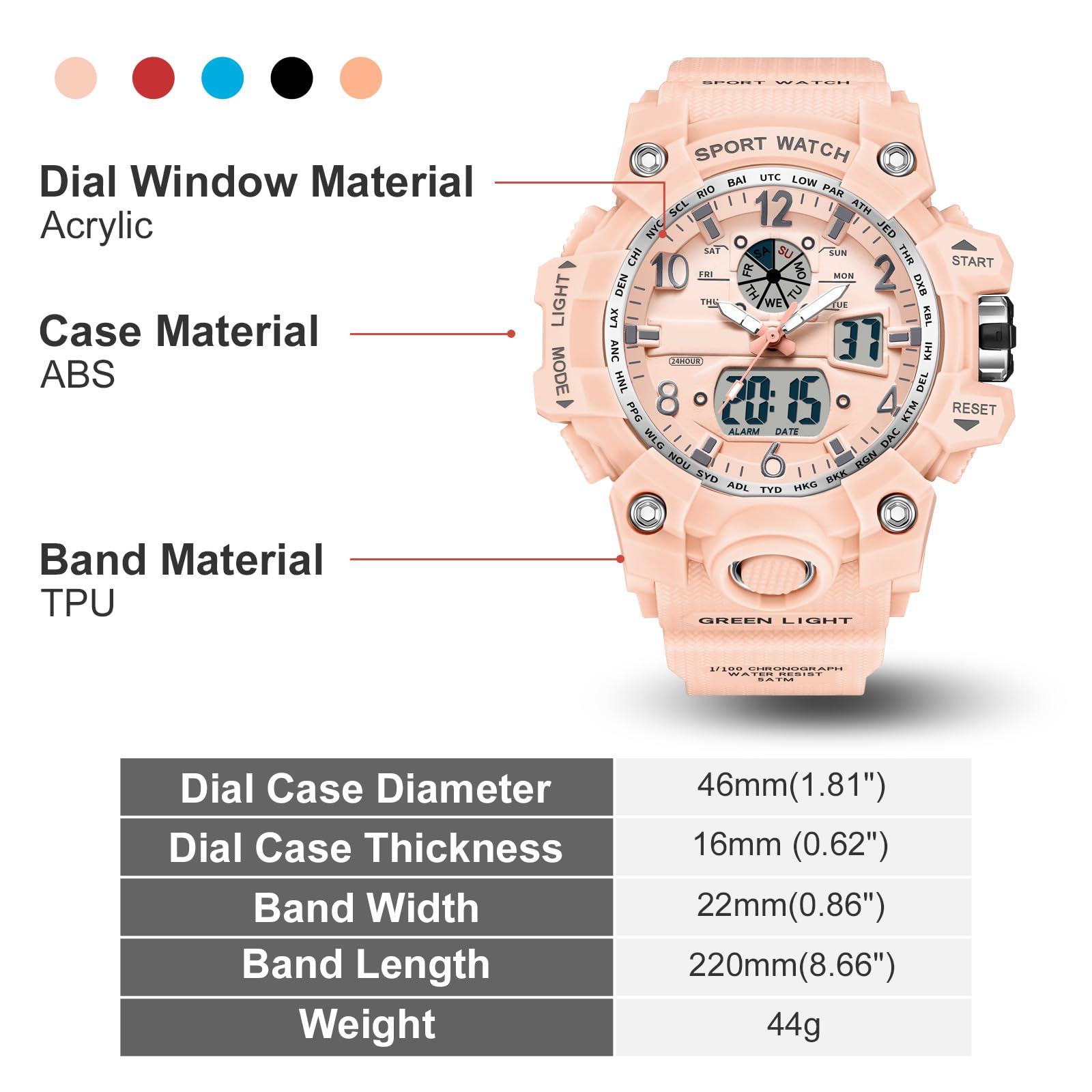 findtime Montre-bracelet numérique pour femme - Étanche jusqu'à 5 ATM - Montre militaire - Montre numérique pour garçons et filles - Montre de sport analogique numérique LED multifonction avec réveil