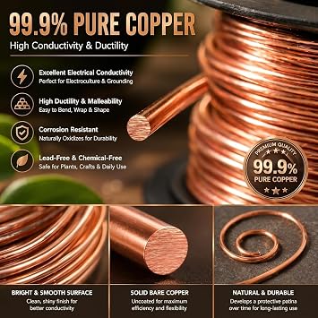 Therwen 105ft 12 Gauge Copper Wire Length Soft Solid Bare Bendable Wire for Electroculture, Gardening Plants, Jewelry Beading Making Craft(0.08 '' Dia)