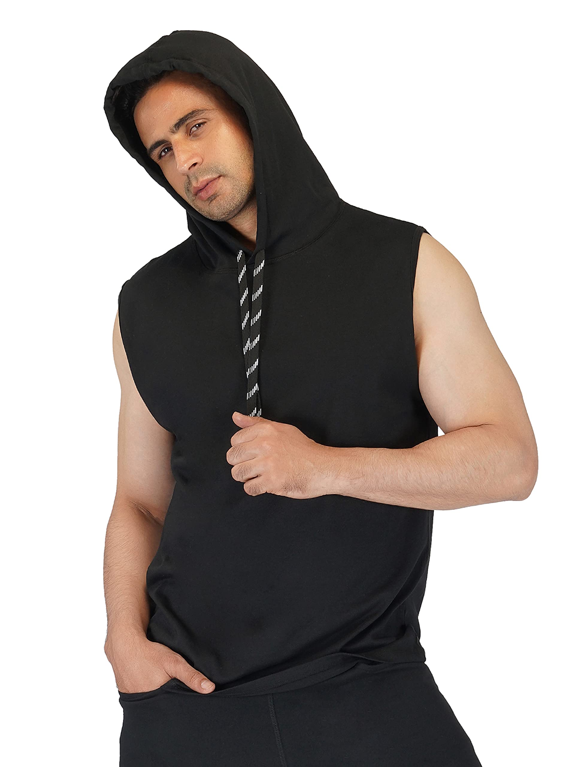 Imperative Recycled Cotton Hooded Sando Tshirt for Men (Balck) Black-picture-5