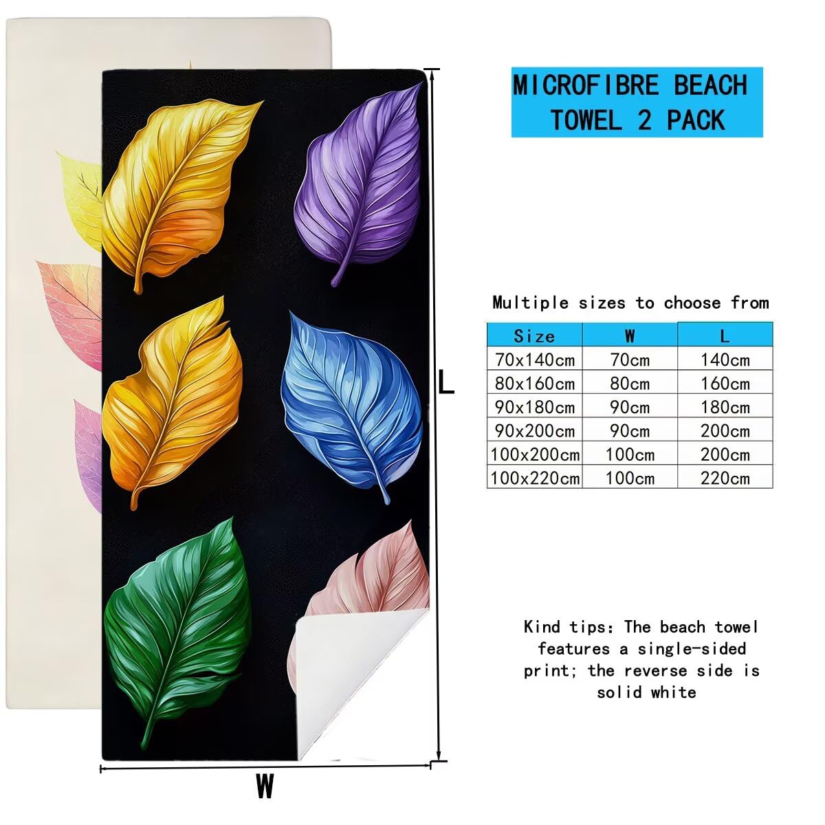 Ręcznik plażowy z mikrofibry, duży ręcznik plażowy 100 x 220 cm, 2 sztuki, damski ręcznik gimnastyczny szybkoschnący, odporny na piasek ręcznik z mikrofibry, lekkie ręczniki gimnastyczne na prezent
