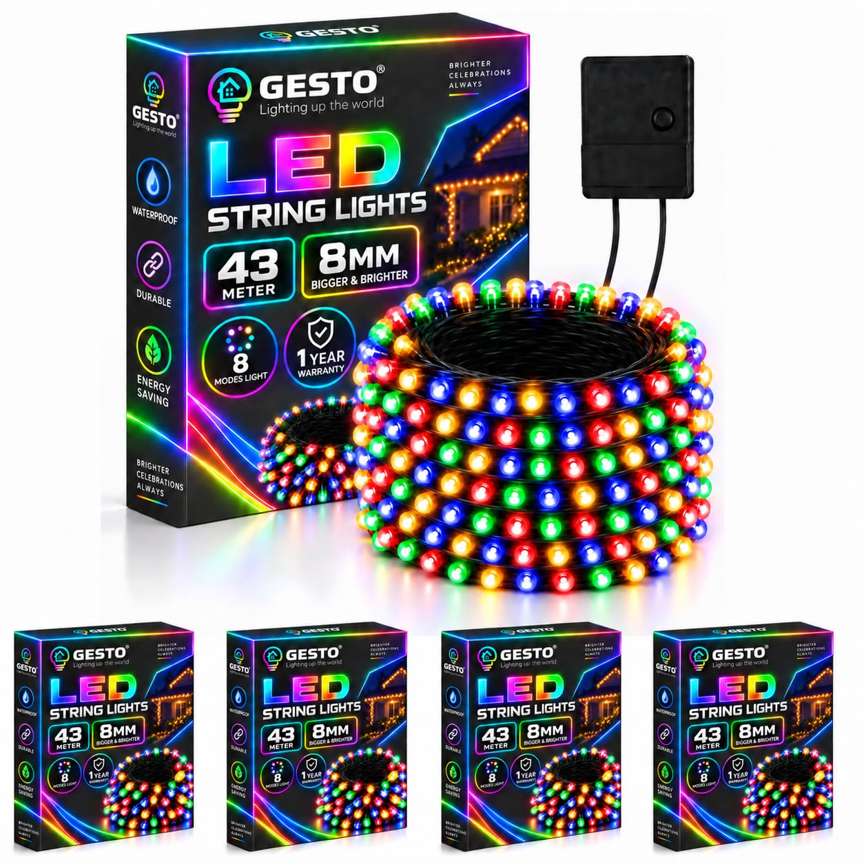Gesto 55m LED String Lights - Multicolor & 8 Modes -11