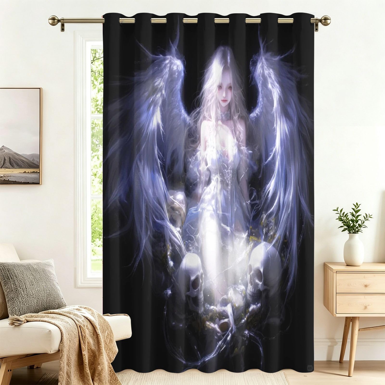 Fadaing Beauty and Skull Curtains with Eyelets, Thermal Curtain, Heat Protection, 242 x 132 cm, Door Curtains, Thermal Protection, Outdoor, Cold Protection, Bedroom, Living Room, Window Decoration