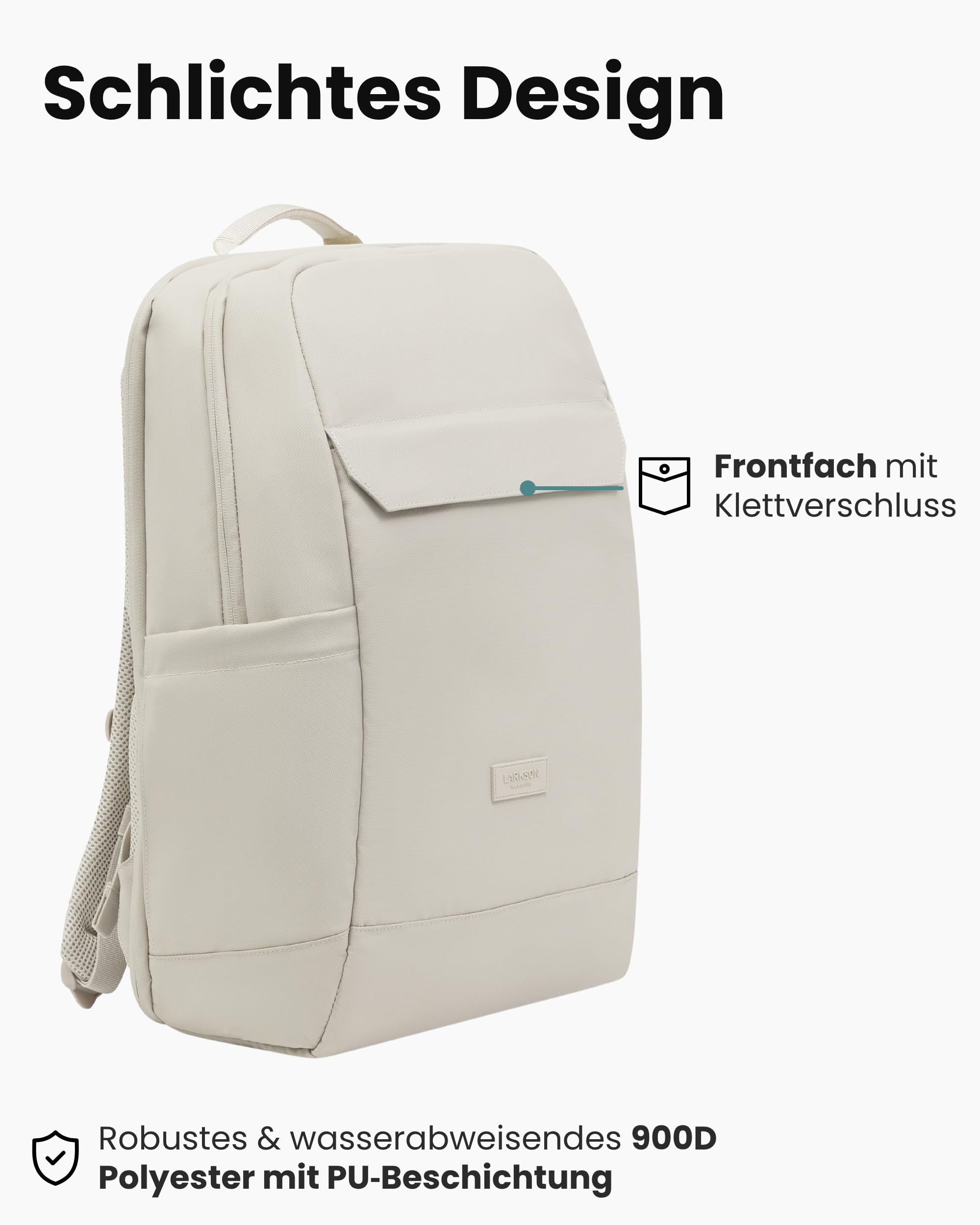 LARKSON Business Laptop Rucksack Herren Beige - Bjarne - Großer Arbeitsrucksack mit 17 Zoll Laptopfach - Handgepäck mit Kofferöffnung - Wasserabweisend