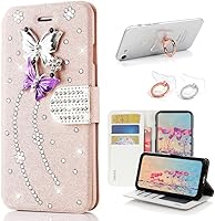 Vista 9 de STENES Bling - Funda tipo cartera compatible con iPod Touch 5/iPod Touch 6, elegante, 3D hecha a mano, S-Link, funda de piel con diseño de mariposas