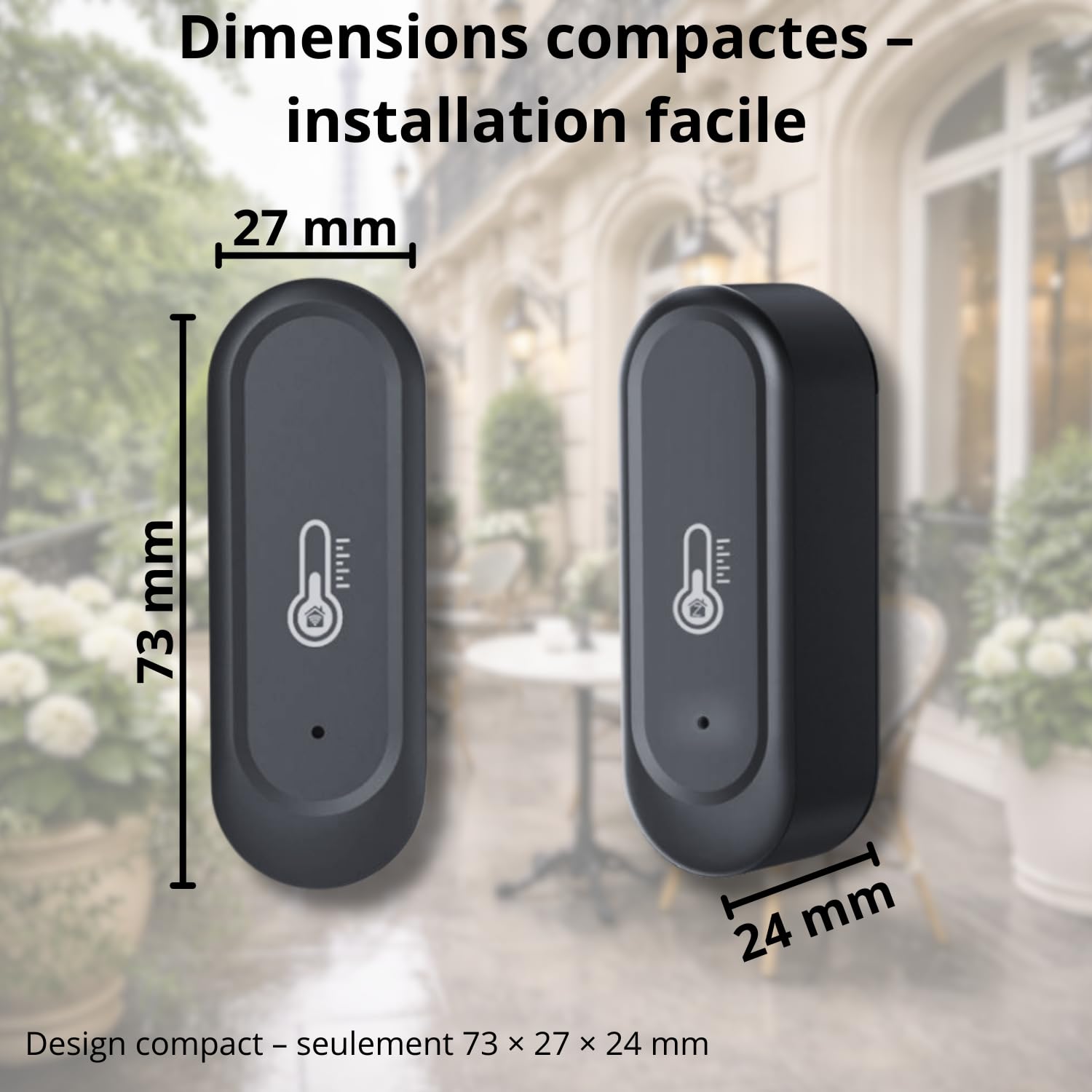 Sone Smart One Capteur Température Humidité WiFi 2.4GHz IP65 Extérieur Intérieur Noir - Thermomètre Hygromètre Connecté Tuya Smart Life - Sans Passerelle - Piles Non Incluses