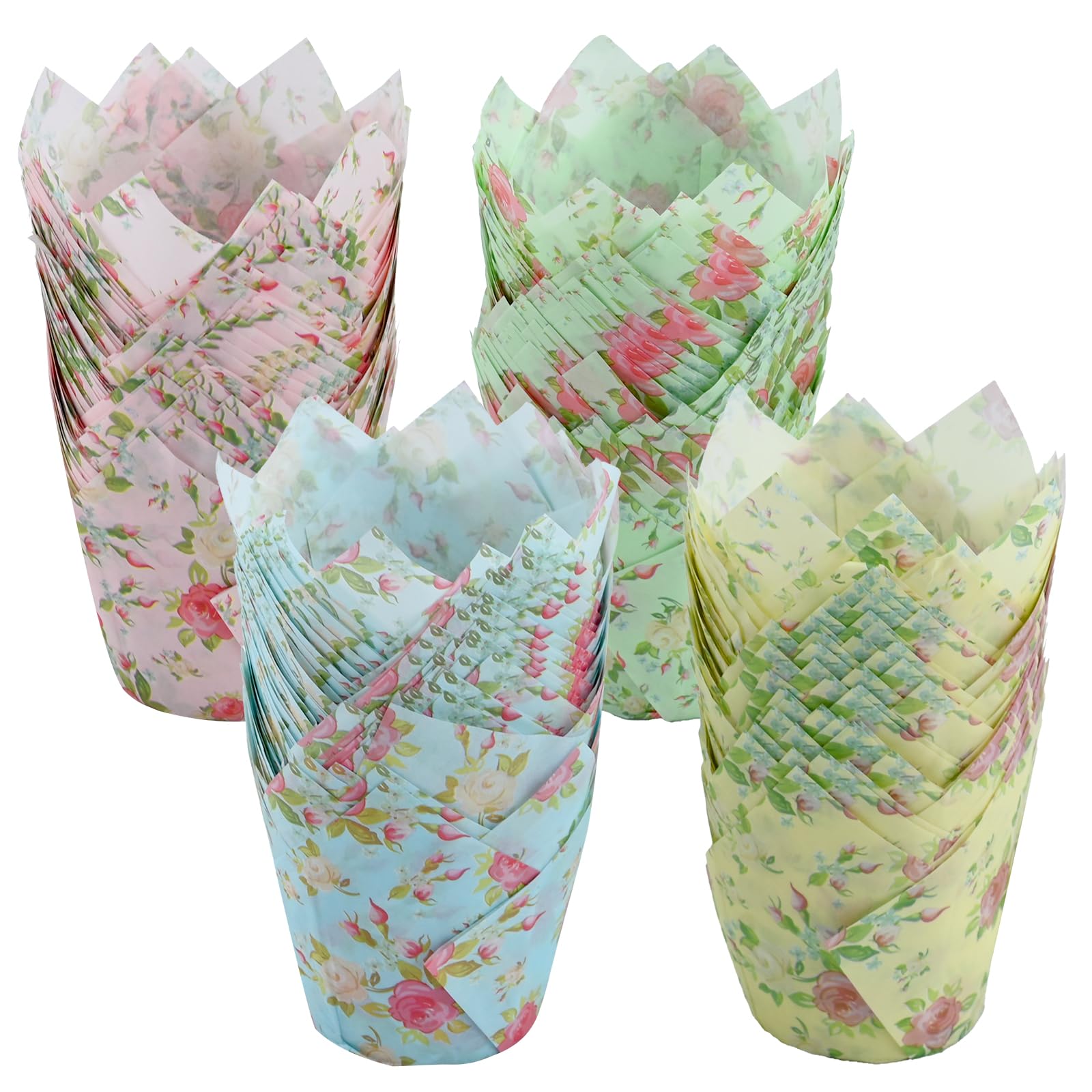 200pcs Muffin Cases Tulip Cupcake Cases Tulip Muffin Cases for Baking Disposable Baking Cups Heat-Resistant Cake Cases for Christmas Birthday Party Greaseproof Muffin Cup (Flowers)