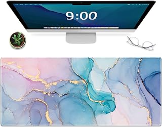 Canisto Gaming Mouse Pad Cool Flash Pattern XXL XL Large Mouse Pad Long Extended Mousepad Desk Pad Non-Slip Rubber Mice Pads Stitched Edges Thin Pad (31.5x11.8x0.12 Inch) (blue marble)